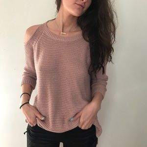 Pink Knit Off Shoulder Sweater